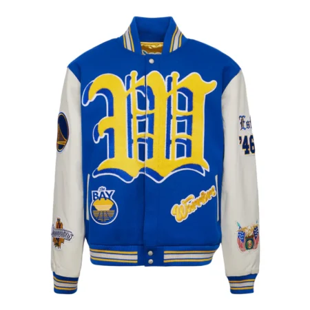 Elbarbashat GOLDEN STATE WARRIORS 7TH CHAMPIONSHIP WOOL & LEATHER JACKET