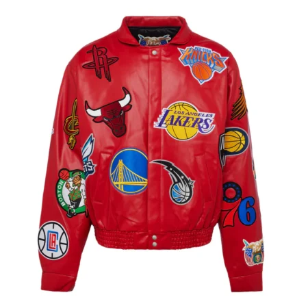 Elbarbashat NBA COLLAGE VEGAN LEATHER JACKET Red