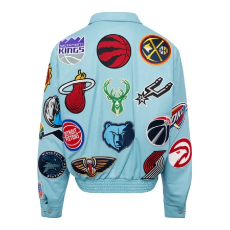 Elbarbashat NBA COLLAGE VEGAN LEATHER JACKET CAROLINA BLUE