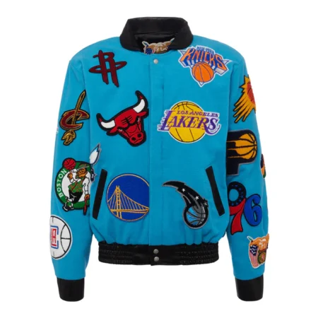 Elbarbashat NBA COLLAGE WOOL & LEATHER JACKET Baby Blue