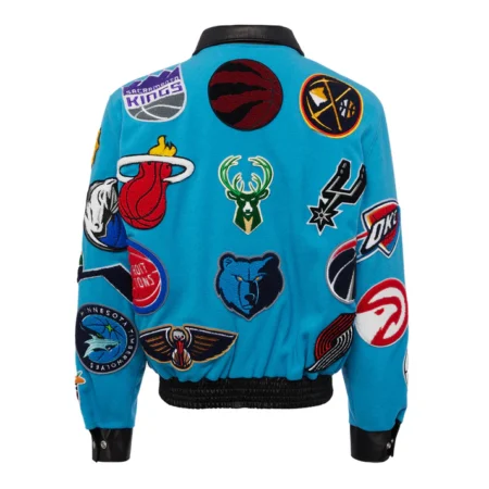 Elbarbashat NBA COLLAGE WOOL & LEATHER JACKET Baby Blue