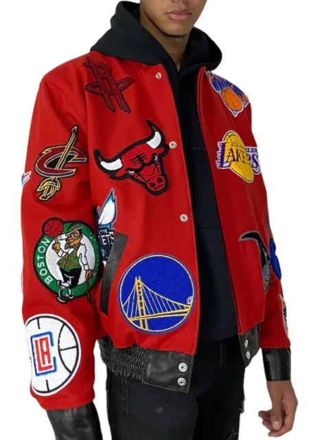 Elbarbashat NBA Collage Wool & Leather Jacket Red