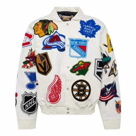 Elbarbashat NHL Collage Vegan Leather Jacket White