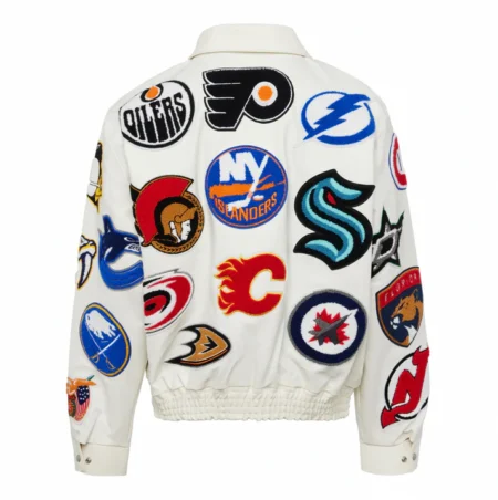 Elbarbashat NHL Collage Vegan Leather Jacket White