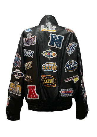 Elbarbashat LIMITED EDITION HISTORY OF SUPER BOWL COLLAGE FULL LEATHER JACKET