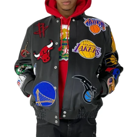 Elbarbashat NBA COLLAGE VEGAN LEATHER JACKET Black