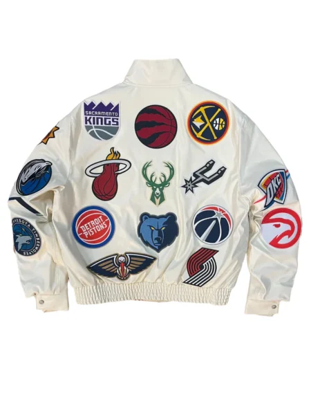 Elbarbashat NBA COLLAGE VEGAN LEATHER JACKET Off White