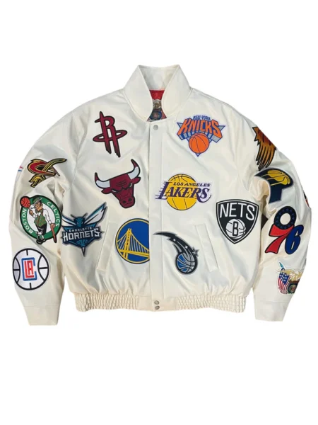 Elbarbashat NBA COLLAGE VEGAN LEATHER JACKET Off White
