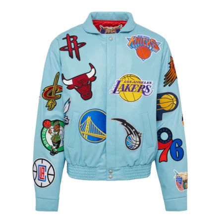 El Barbas Nba Collage Vegan Leather Jacket Carolina Blue