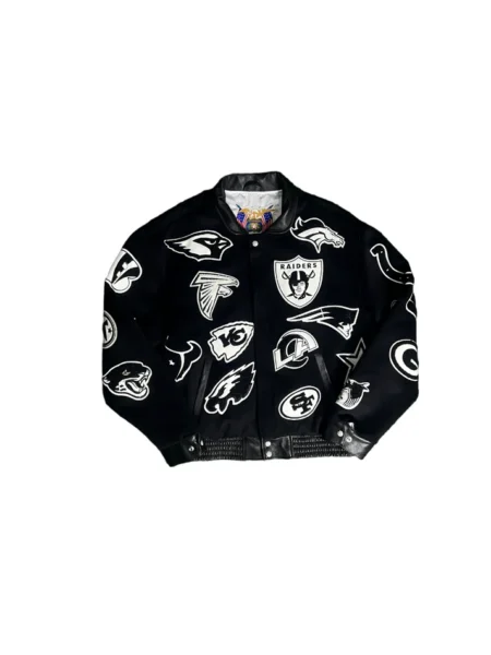El Barbas Nfl Collage Wool & Leather Jacket Black & White