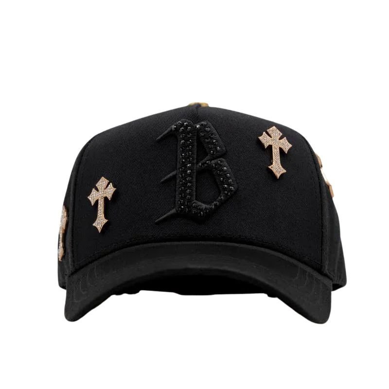 barbas-hats-b-chrome-24k-gold-black-snapback-front-view.jpg Barbas Hats B Chrome 24K Gold - Image 1