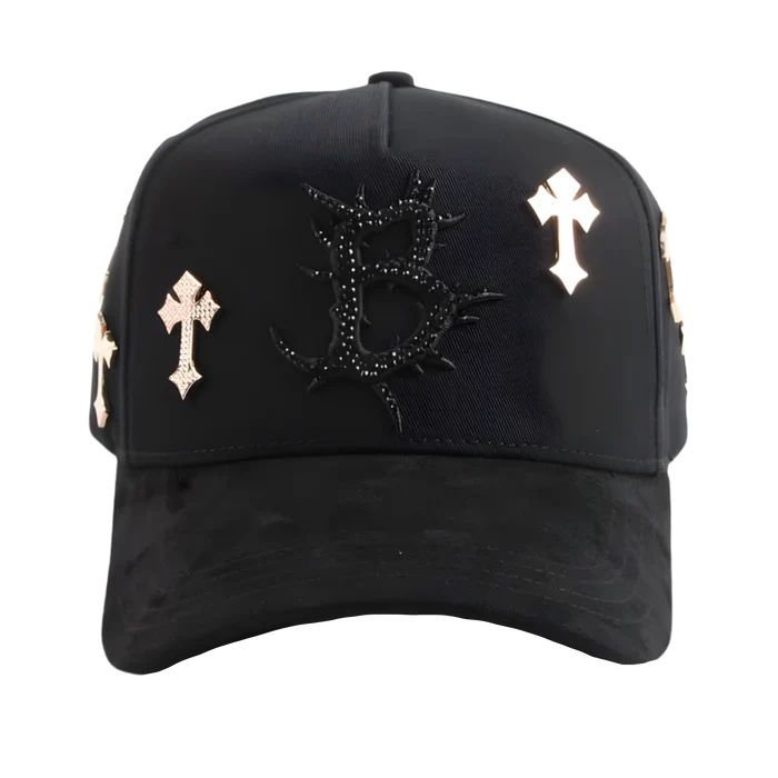 barbas-hats-b-cross-24k-rose-gold-black-suede-cap.jpg Barbas Hats B Cross 24K Rose Gold - Image 1