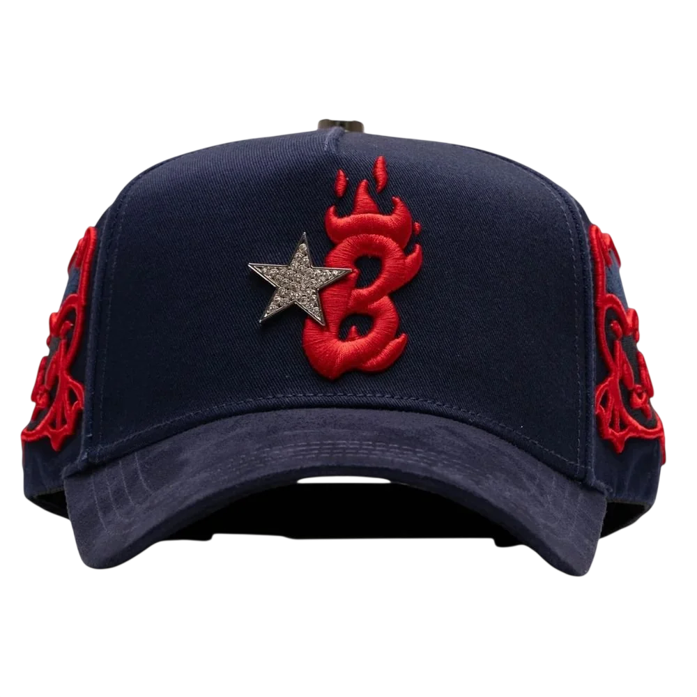 barbas-hats-b-star-navy-graffiti-snapback-front-view-Photoroom Barbas Hats B Star Navy Graffiti