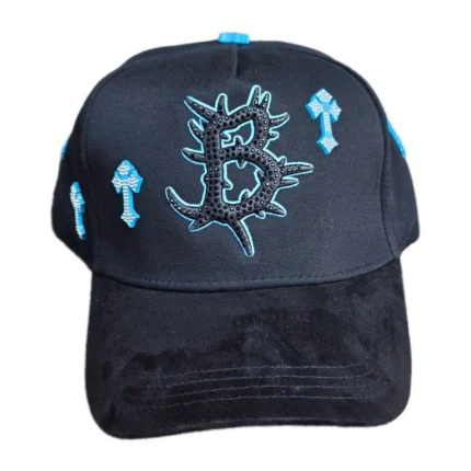 El Barbas Hats "Barbas Heaven" black and light blue crystal-embellished cap