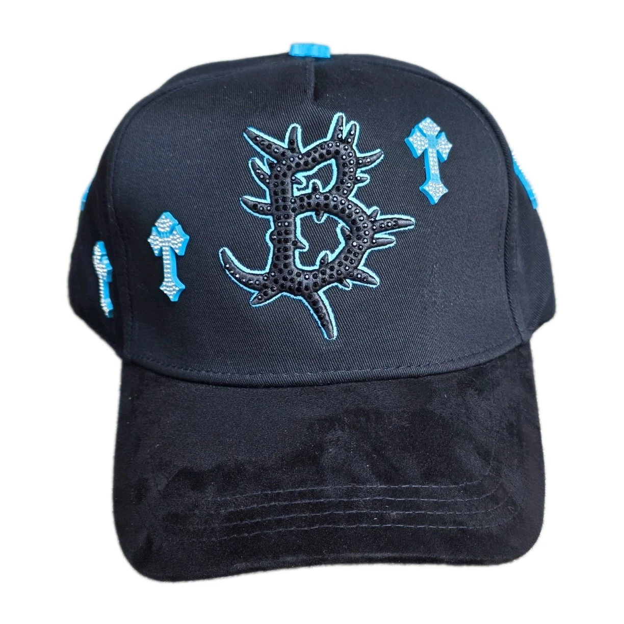 s-l1600 (63) El Barbas Hats "Barbas Heaven" black and light blue crystal-embellished cap